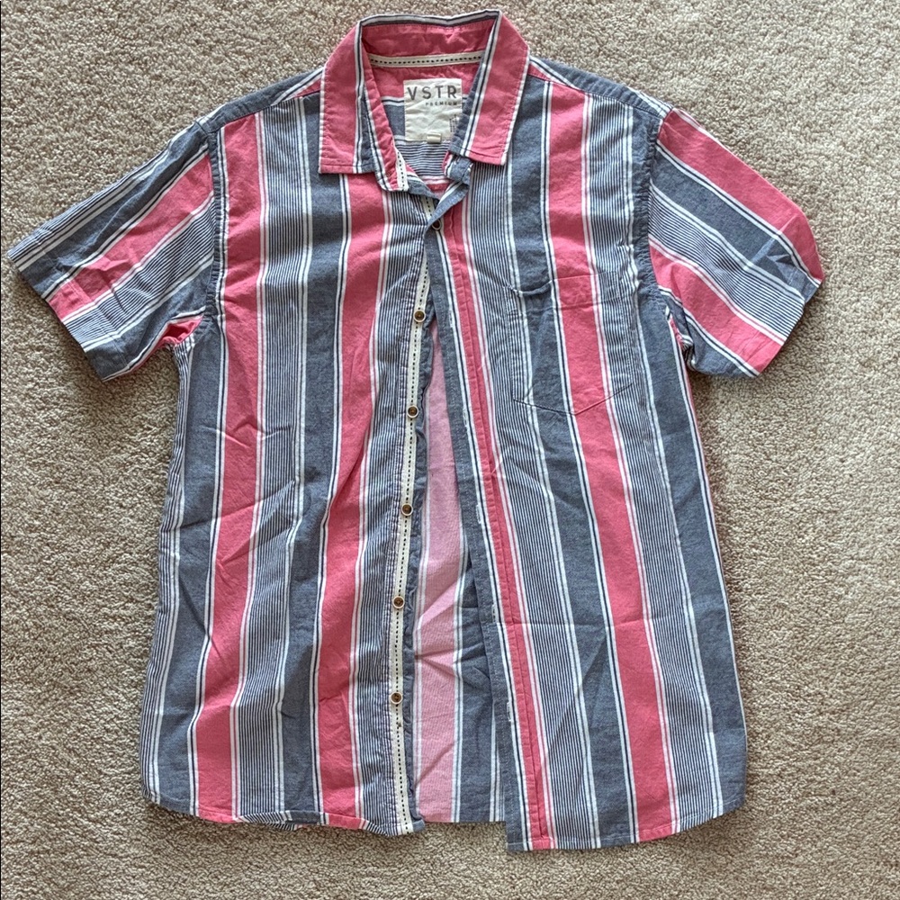 VSTR Men's Striped Casual Button-Down Shirt - Pink and Gray